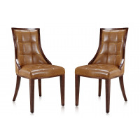 Manhattan Comfort DC008-SA Fifth Avenue Saddle and Walnut Faux Leather Dining Chair (Set of Two)